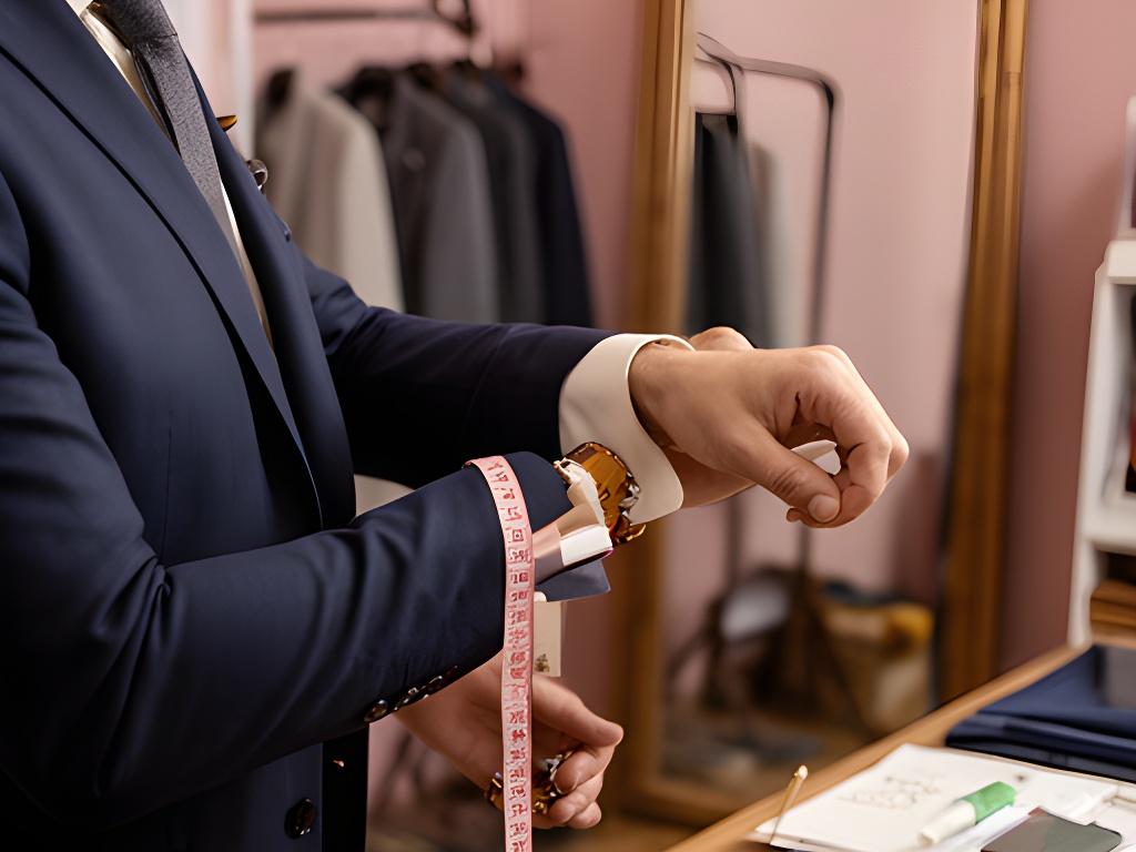 Tailor checking sleeve length during a private suit fitting in Barry