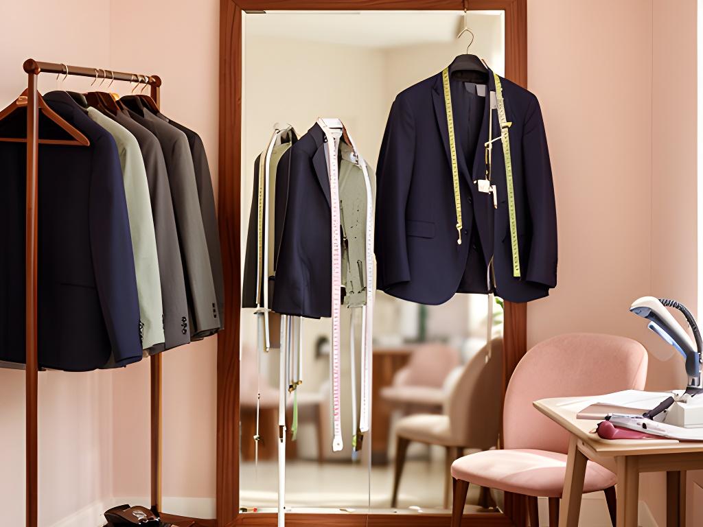 Private appointment room at a Barry tailoring studio with mirror, measuring tools, and suit jacket