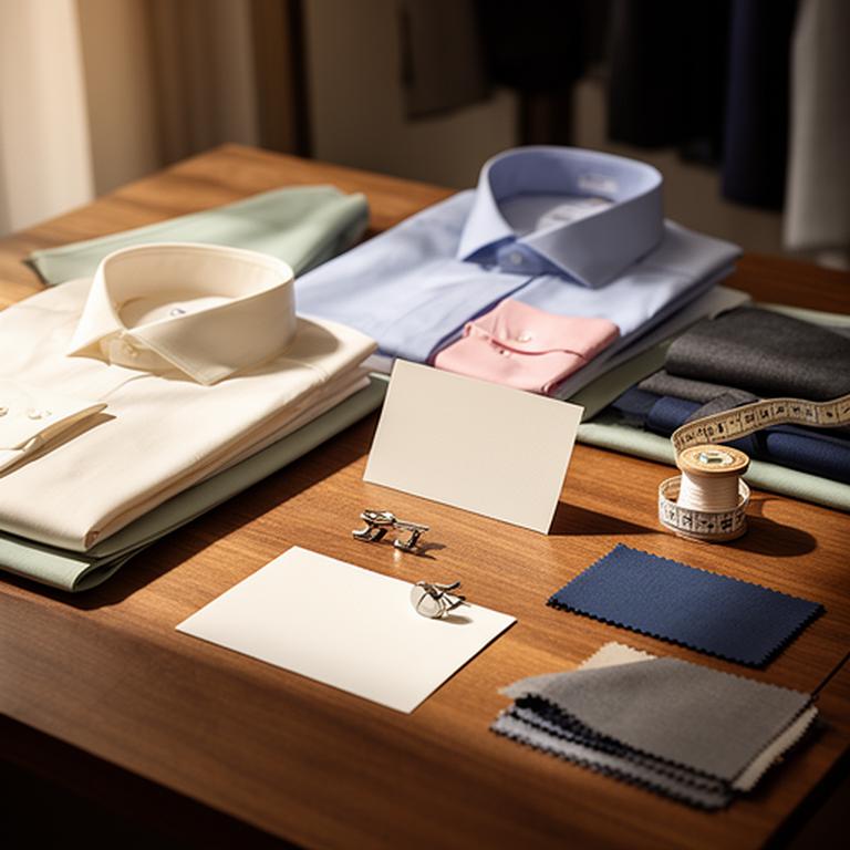 Folded shirting and a handwritten style note arranged on a fitting room table